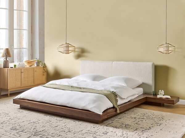 Posteľ v japonskom štýle hnedý jaseň 160 x 200 cm nízky drevený rám postele z MDF buklé čelo nočné stolíky