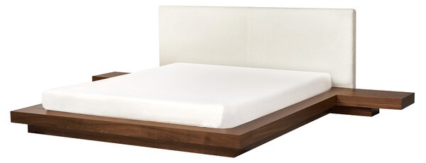 Posteľ v japonskom štýle hnedý jaseň 160 x 200 cm nízky drevený rám postele z MDF buklé čelo nočné stolíky