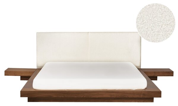 Posteľ v japonskom štýle hnedý jaseň 160 x 200 cm nízky drevený rám postele z MDF buklé čelo nočné stolíky