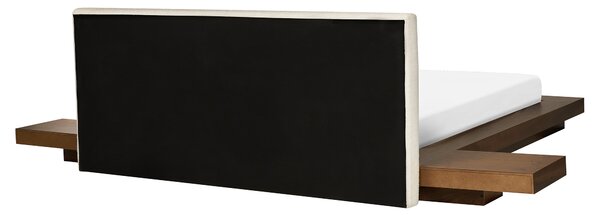 Posteľ v japonskom štýle hnedý jaseň 160 x 200 cm nízky drevený rám postele z MDF buklé čelo nočné stolíky LED osvetlenie