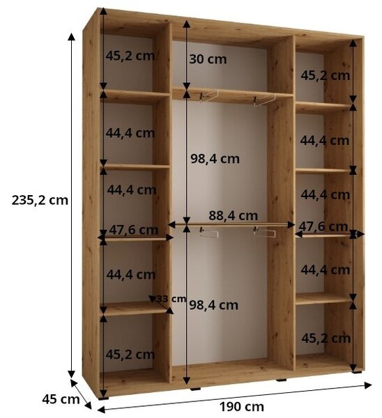 Šatníková skriňa INDIRA 1 - 190/45 cm, kašmír / strieborná