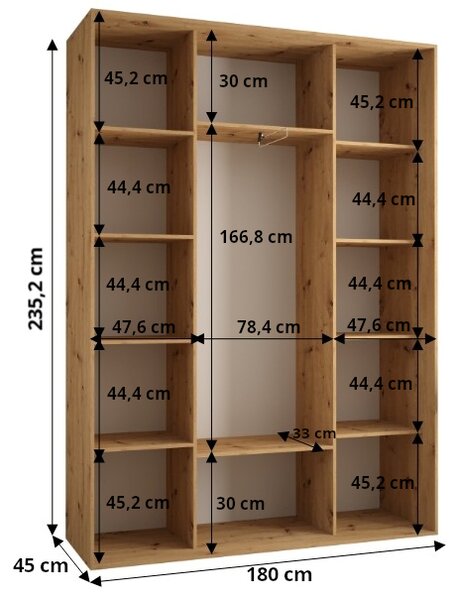 Šatníková skriňa ASIRI 13 - 180/45 cm, čierna / biela / strieborná