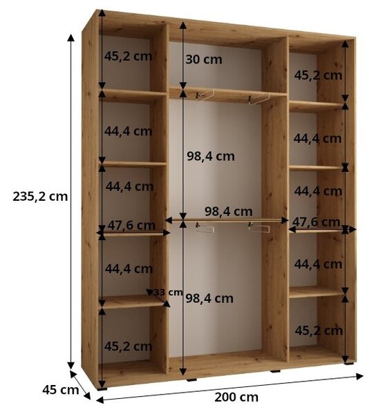Šatníková skriňa ASIRI 4 - 200/45 cm, dub artisan / čierna