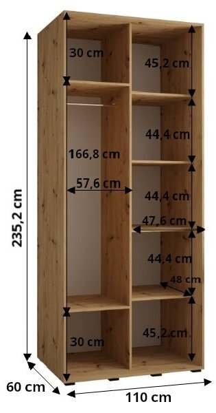 Šatníková skriňa ASIRI 1 - 110/60 cm, biela / dub artisan / strieborná