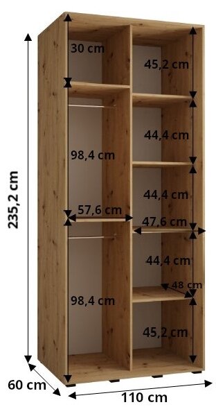 Šatníková skriňa ASIRI 1 - 110/60 cm, biela / dub artisan / strieborná