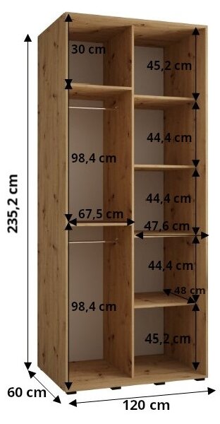 Šatníková skriňa ASIRI 5 - 120/60 cm, dub artisan / čierna