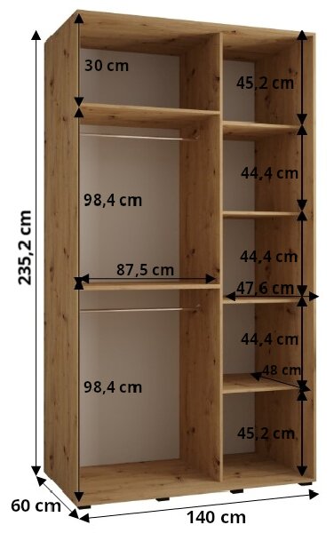 Šatníková skriňa ASIRI 13 - 140/60 cm, biela / čierna / strieborná