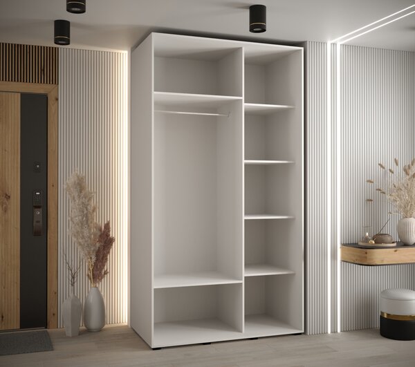 Šatníková skriňa ASIRI 13 - 140/60 cm, biela / čierna / strieborná