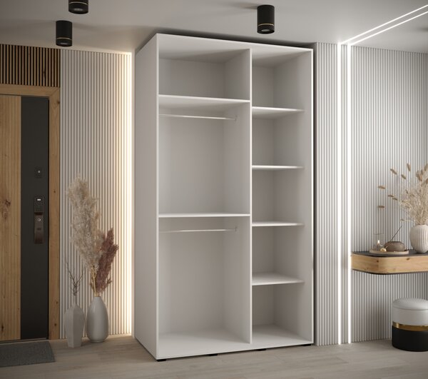 Šatníková skriňa ASIRI 13 - 140/60 cm, biela / čierna / strieborná