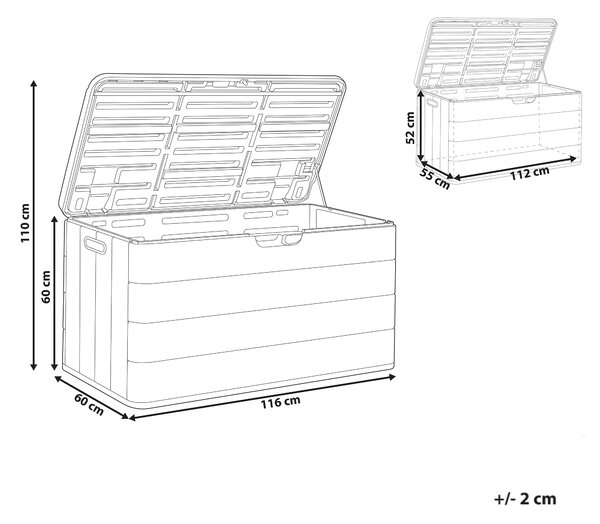 Záhradný úložný box biely plast 116 x 60 cm s držadlami na vonkajšie textílie exteriér