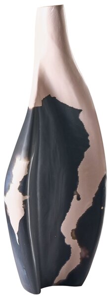 Dekoratívna váza béžová čierna mangové drevo ručná výroba s úzkym hrdlom moderný štýl doplnky