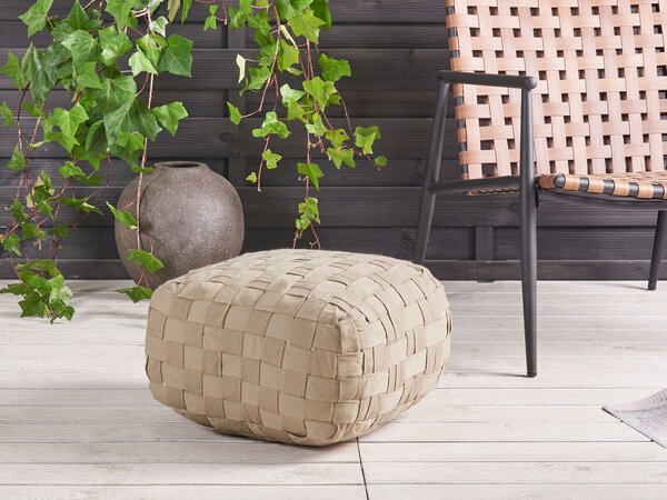 Záhradný taburet béžový syntetický materiál 50 x 50 cm štvorcový tvar pletený ručná výroba puf podnožka boho štýl interiér exteriér