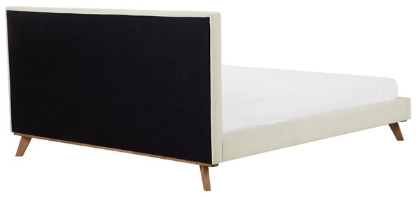 Posteľ béžová 180 x 200 cm čalúnený ženilkový rám postele vysoké prešívané čelo spálňa