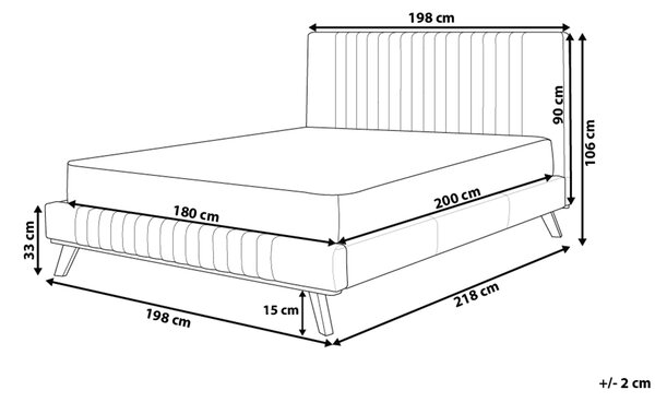Posteľ béžová 180 x 200 cm čalúnený ženilkový rám postele vysoké prešívané čelo spálňa