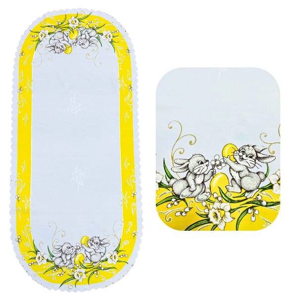 Veľkonočný obrus Zajačiky žltý 50x110cm TiaHome
