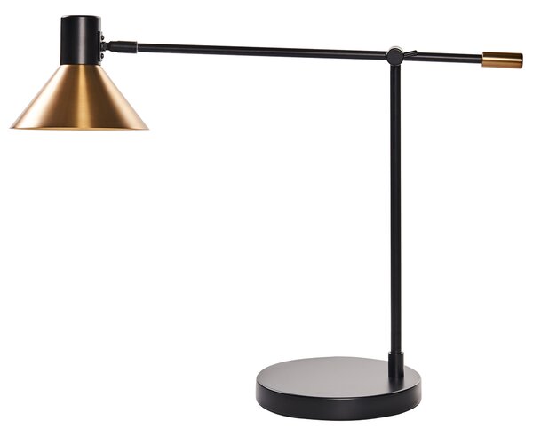 Stolná lampa čierna zlatá kov železo nastaviteľné tienidlo a rameno moderný štýl obývačka spálňa kancelária