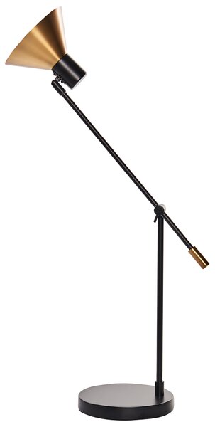 Stolná lampa čierna zlatá kov železo nastaviteľné tienidlo a rameno moderný štýl obývačka spálňa kancelária
