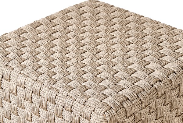 Vonkajší taburet sivobéžový syntetický materiál 50 x 50 x 35 cm štvorcový tvar pletený ručná výroba puf podnožka moderný boho štýl záhrada