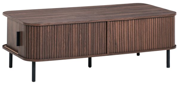 Konferenčný stolík tmavohnedý čierne nohy MDF kov 120 x 60 retro štýl posuvné dvierka úložný priestor obývacia izba