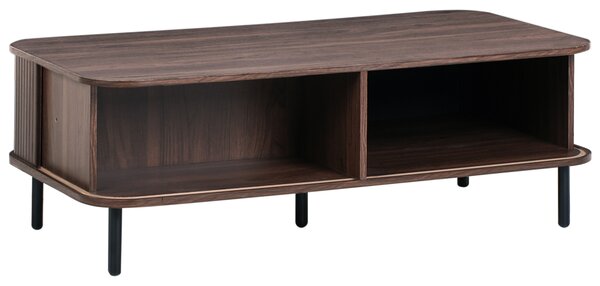 Konferenčný stolík tmavohnedý čierne nohy MDF kov 120 x 60 retro štýl posuvné dvierka úložný priestor obývacia izba