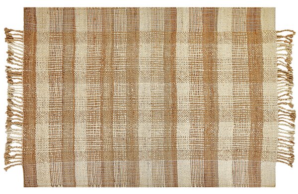 Koberec béžový jutový 140 x 200 cm obdĺžnikový ručne tkaný so strapcami boho dizajn spálňa obývacia izba