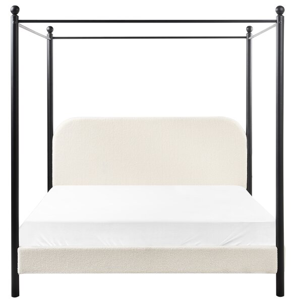 Posteľ s baldachýnom čierny kovový rám krémová biela buklé čalúnenie 160 x 200 cm retro minimalistický štýl