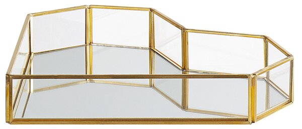 Dekoratívny podnos zlatý mosadz sklo 28 x 20 cm tvar srdca na šperky sviečku moderný glamour štýl doplnky
