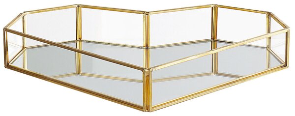 Dekoratívny podnos zlatý mosadz sklo 28 x 20 cm tvar srdca na šperky sviečku moderný glamour štýl doplnky