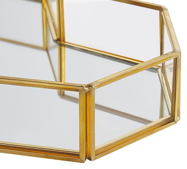Dekoratívny podnos zlatý mosadz sklo 28 x 20 cm tvar srdca na šperky sviečku moderný glamour štýl doplnky