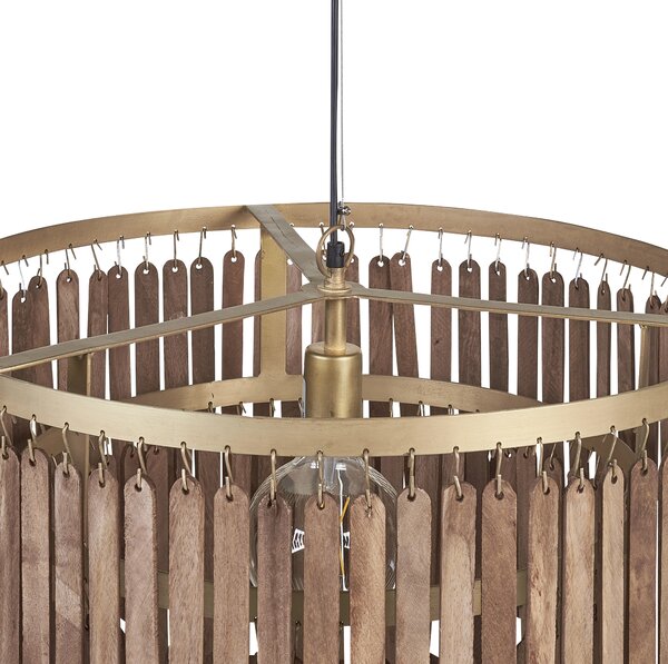 Závesná lampa tmavé mangové drevo prírodné tienidlo boho industriálny štýl ručne vyrobené bytové doplnky