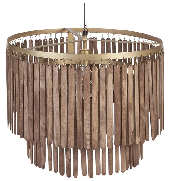 Závesná lampa tmavé mangové drevo prírodné tienidlo boho industriálny štýl ručne vyrobené bytové doplnky