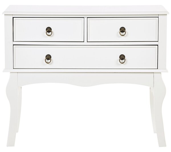 Konzolový stolík biely MDF materiál 91 x 35 x 75 cm 3 zásuvky nábytok do predsiene retro dizajn
