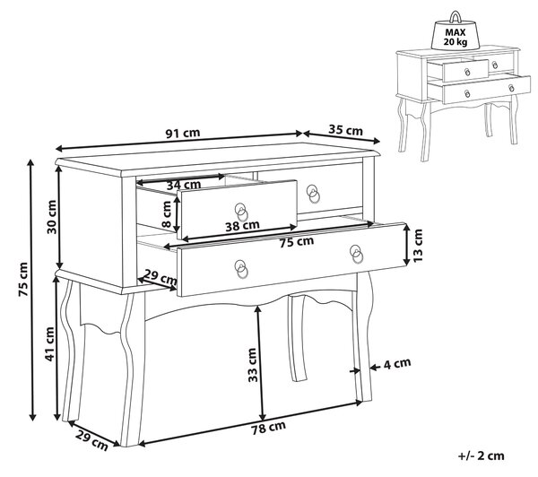 Konzolový stolík biely MDF materiál 91 x 35 x 75 cm 3 zásuvky nábytok do predsiene retro dizajn