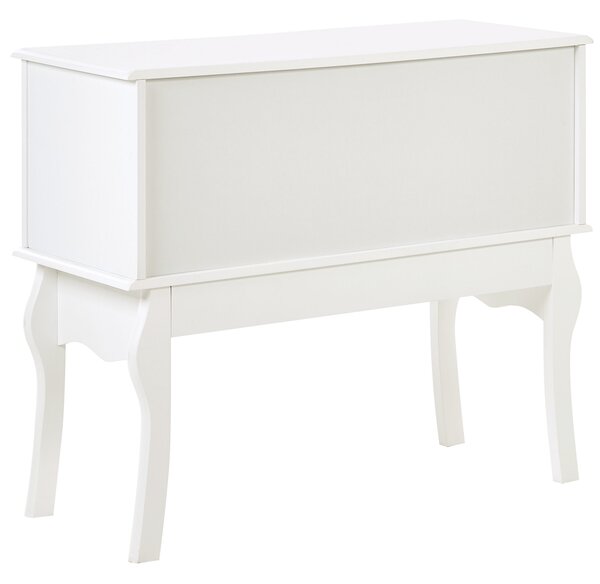 Konzolový stolík biely MDF materiál 91 x 35 x 75 cm 3 zásuvky nábytok do predsiene retro dizajn