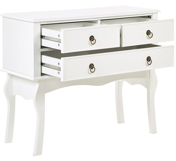 Konzolový stolík biely MDF materiál 91 x 35 x 75 cm 3 zásuvky nábytok do predsiene retro dizajn