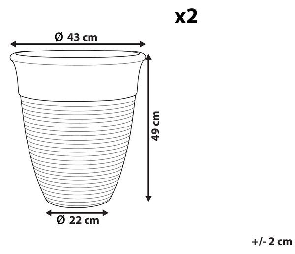 Sada 2 kvetináčov sivá kamenná zmes a polyresin okrúhle ⌀ 43 cm izbové vonkajšie črepníky