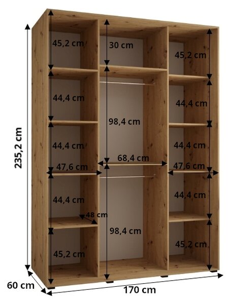 Šatníková skriňa ASIRI 3 - 170/60 cm, biela / strieborná