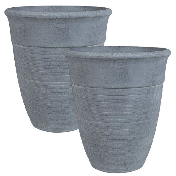 Sada 2 kvetináčov sivá kamenná zmes a polyresin okrúhle ⌀ 43 cm izbové vonkajšie črepníky