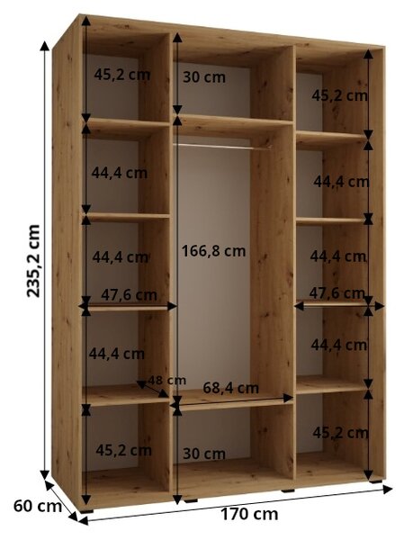 Šatníková skriňa ASIRI 3 - 170/60 cm, biela / strieborná