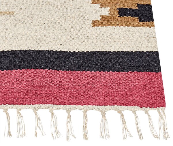 Kelímový koberec viacfarebný bavlna 80 x 300 cm ručne tkaný obojstranný geometrický vzor so strapcami tradičný boho štýl