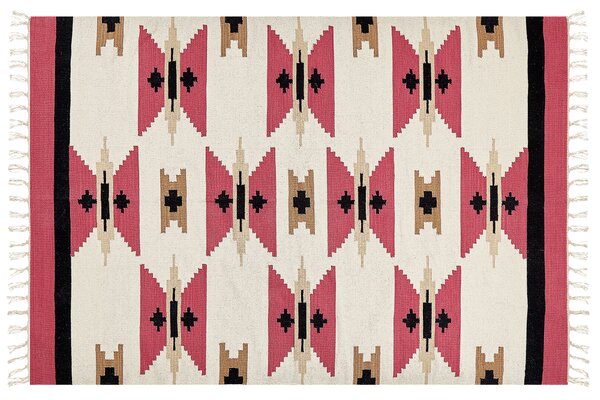 Kelímový koberec viacfarebný bavlna 160 x 230 cm ručne tkaný obojstranný geometrický vzor so strapcami tradičný boho štýl