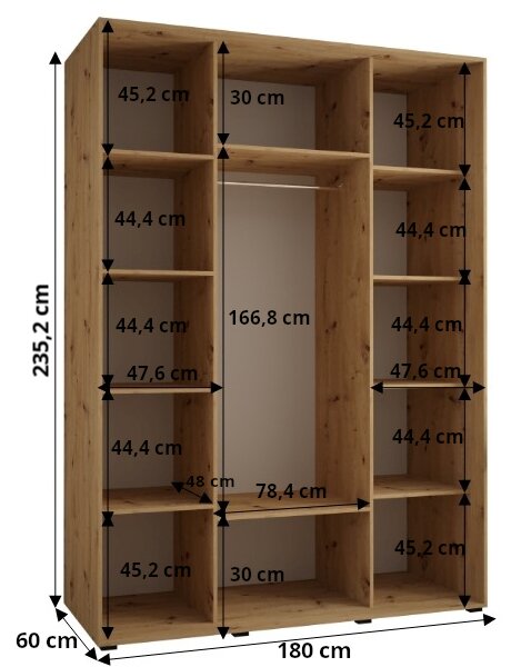 Šatníková skriňa ASIRI 3 - 180/60 cm, biela / dub artisan / strieborná