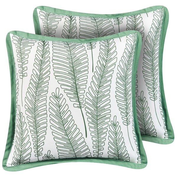 Sada 2 vonkajších dekoratívnych vankúšov zelená polyester 45 x 45 cm vzor listov záhradné doplnky