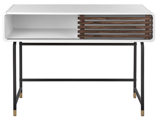Konzolový stolík biela tmavé drevo 80 x 40 x 110 cm posuvné lamelové dvierka úložný priestor moderný rustikálny štýl spálňa predsieň