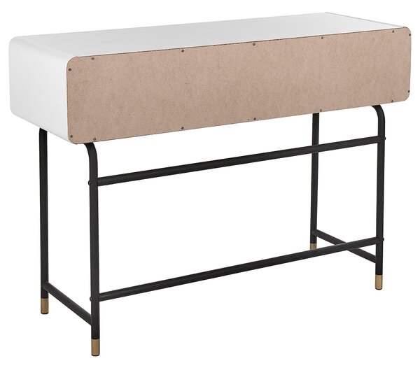Konzolový stolík biela tmavé drevo 80 x 40 x 110 cm posuvné lamelové dvierka úložný priestor moderný rustikálny štýl spálňa predsieň