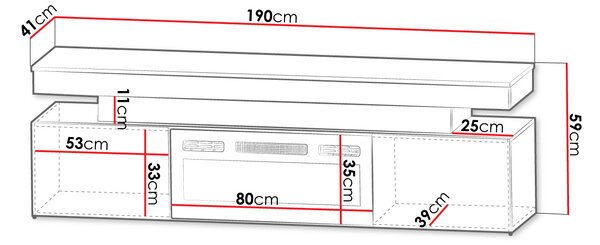 TV stolík s elektrickým krbom USOA - lesklý biely / matný biely + LED osvetlenie ZDARMA