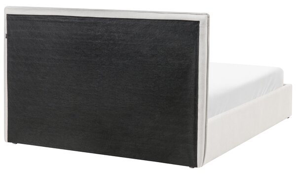 Posteľ s úložným priestorom svetlobéžová látkové čalúnenie 140 x 200 cm s čelom a roštom moderný minimalistický štýl spálňa