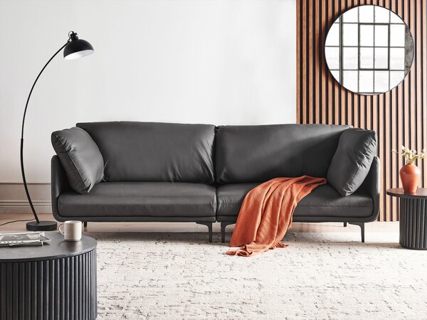 3-miestna pohovka čierna vegánska ekokoža polyester na nohách moderný industriálny štýl obývacia izba