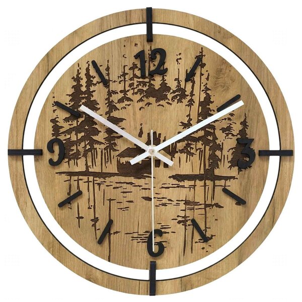 Drevené hodiny na stenu les 30 až 50 cm | NILSE: HDF - Javor 30 cm 4804-115436 HDF0702-ruky-silver