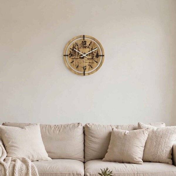 Drevené hodiny na stenu les 30 až 50 cm | NILSE: HDF - Javor 30 cm 4804-115436 HDF0702-ruky-silver